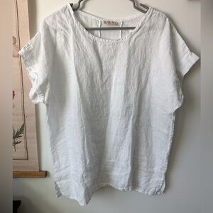 Bellambia Linen Cotton Relaxed Short Sleeve Top Shirt Made in Italy White Large
